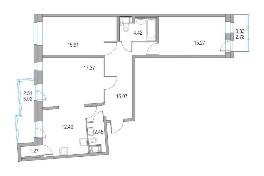 Трехкомнатная квартира в Мегалит-Охта Групп: площадь 83.89 м2 , этаж: 2 – купить в Санкт-Петербурге